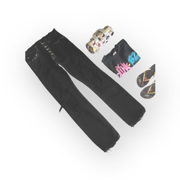 new LF Carmar ༄ Shredded Knee Destroyed Boyfriend Jeans ༄ Overdye Black ༄ 23 25 - Picture 4 of 16